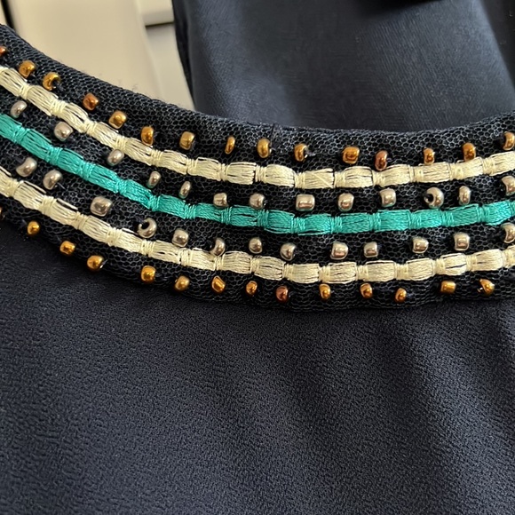 Navy blue  skinny strap top with beaded neck line. See through bottom. - Picture 3 of 6